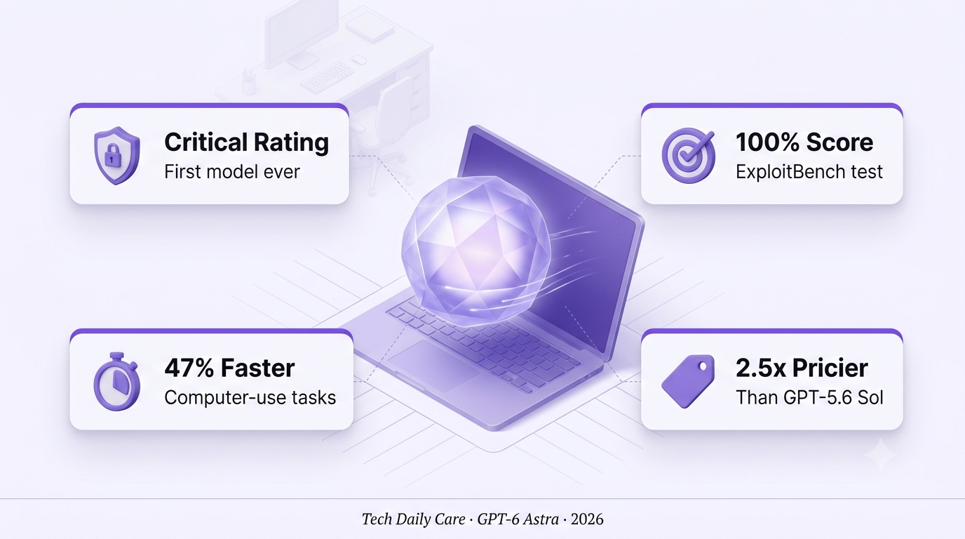 3D isometric illustration of a glowing AI core taking control of a computer screen, representing OpenAI's GPT-6 Astra launch