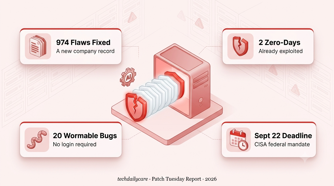 Abstract illustration of the September Patch Tuesday release showing a wall of security patches being applied