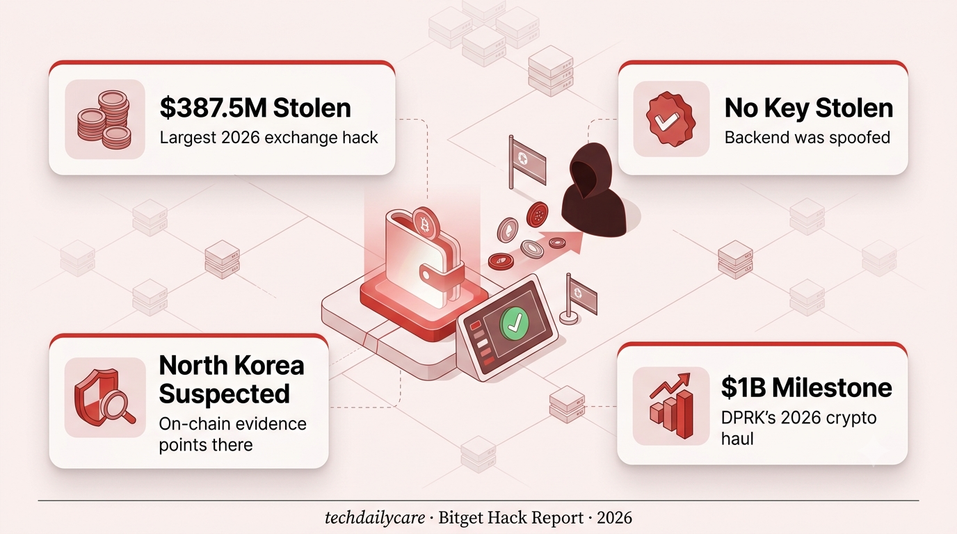 Abstract illustration of the Bitget hack showing crypto wallets being drained through a spoofed transfer system